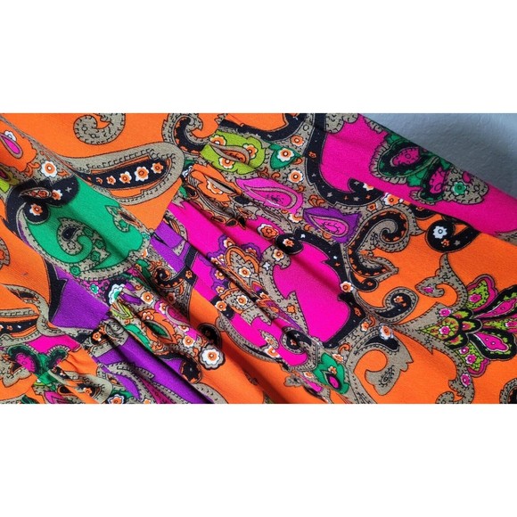 Vintage 1970's‎ Neon Paisley Knee Length Skirt Size Large Hippie Boho Festival - Picture 7 of 11